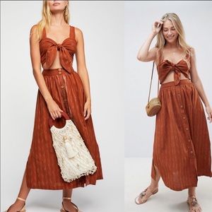Free People Bronze Caldasi Cotton Midi Dress